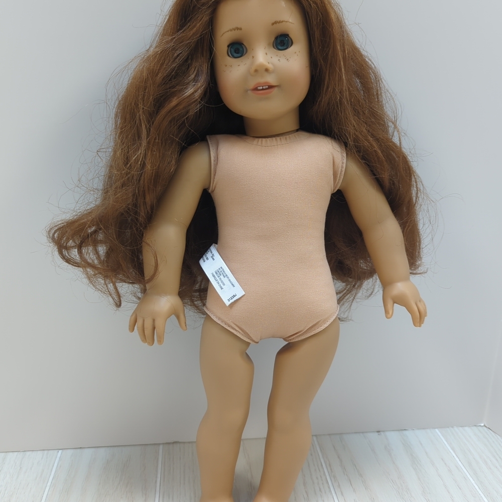 American Girl Doll Brunette Hair Blue Eyes Peach Bodysuit